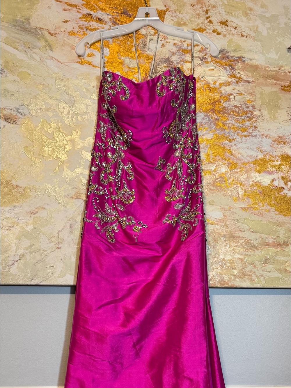 Sherri Hill Fuchsia Strapless Beaded Prom Gown